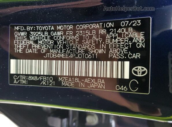 JTDB4MEE4PJ010611 2023 TOYOTA LL Blue Vista del compartimento del motor