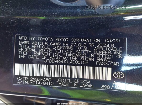JTDBVRBD2LA008159 2020 TOYOTA MIRAI Black Widok komory silnika