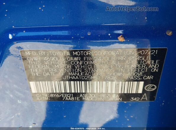 JTHAA1D25M5117826 2021 LEXUS IS 300 Blue Widok komory silnika