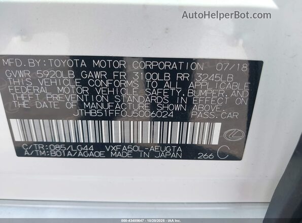 JTHB51FF0J5006024 2018 LEXUS LS 500 White Widok komory silnika
