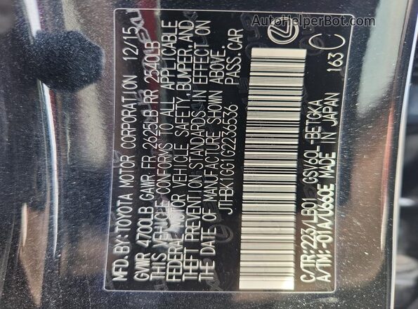 JTHBK1GG1G2236536 2016 LEXUS ES350 Черный Вид наклейки с VIN-кодом