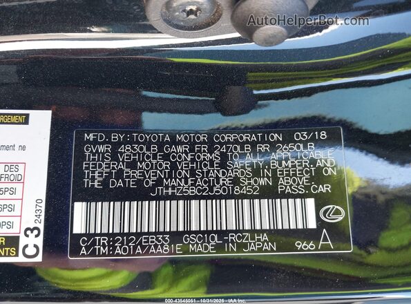 JTHHZ5BC2J5018452 2018 LEXUS RC 350 Black Вид підкапотного простору