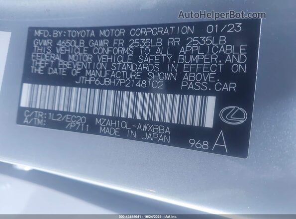 JTHP6JBH7P2148102 2023 LEXUS UX 250H Silver Widok komory silnika