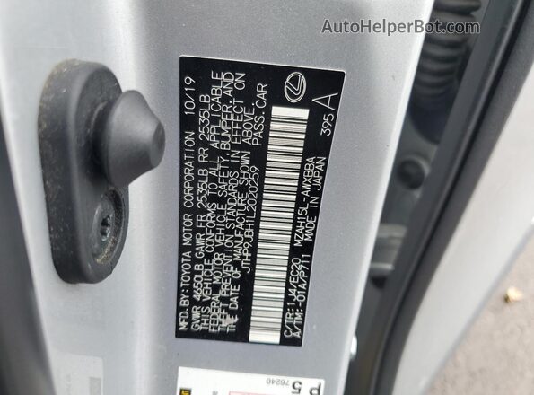 JTHP9JBH1L2020259 2020 LEXUS UX Silver Вид наклейки з VIN-кодом