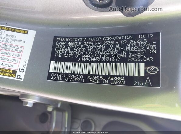 JTHP9JBHXL2021457 2020 LEXUS UX 250H Silver Widok komory silnika