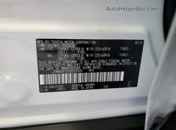 JTMAB3FV2SD251505 2025 TOYOTA RAV4 White Vista de la etiqueta del VIN