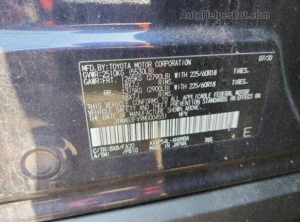 JTMAB3FV9MD004551 2021 TOYOTA RAV4 Blue Widok naklejki z numerem VIN