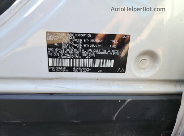 JTMABABAXPA037118 2023 SUBARU SOLTERRA Белый Вид наклейки с VIN-кодом