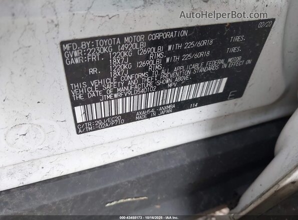 JTMEWRFV9LD540102 2020 TOYOTA RAV4 HYBRID White ძრავის განყოფილების ხედი