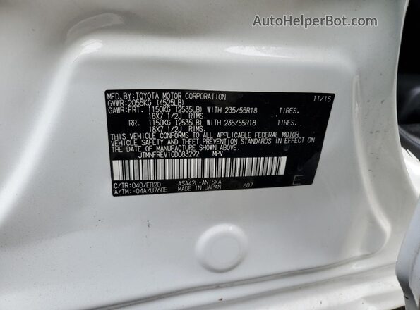 JTMNFREV1GD083292 2016 TOYOTA RAV4 White Vista de la etiqueta del VIN