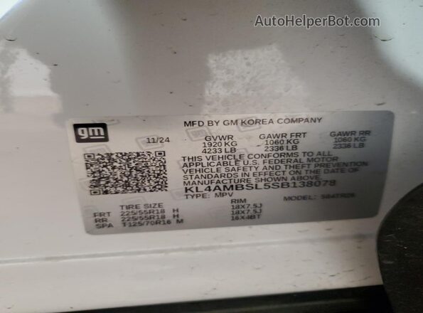 KL4AMBSL5SB138078 2025 BUICK ENCORE Белый Вид наклейки с VIN-кодом
