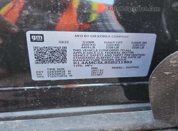 KL4AMCSL8SB211983 2025 BUICK ENCORE Black Widok naklejki z numerem VIN
