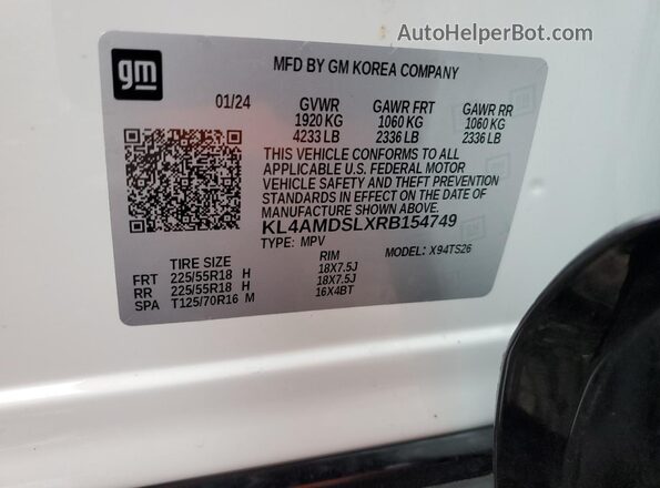 KL4AMDSLXRB154749 2024 BUICK ENCORE White Vista de la etiqueta del VIN