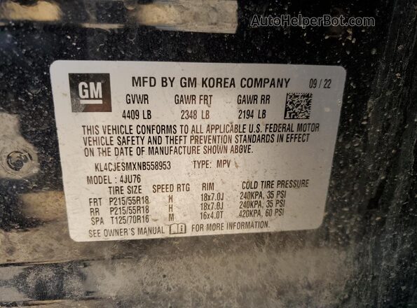 KL4CJESMXNB558953 2022 BUICK ENCORE Черный Панорамный вид салона 360°