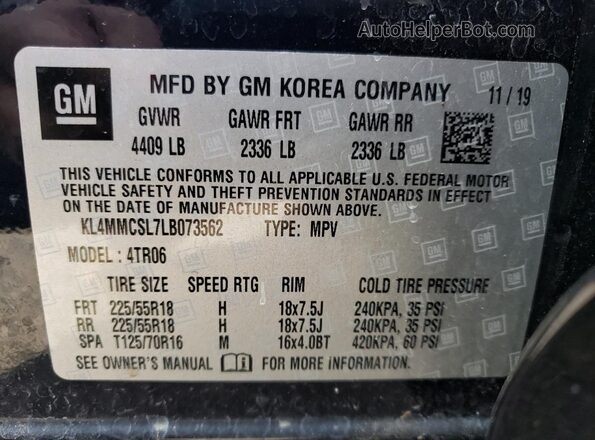 KL4MMCSL7LB073562 2020 BUICK ENCORE Blue VIN კოდის სტიკერის ხედი