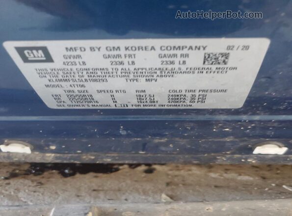 KL4MMFSL5LB108293 2020 BUICK ENCORE Синий Вид наклейки с VIN-кодом