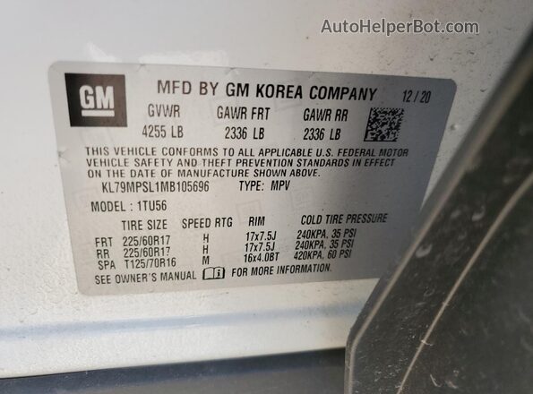 KL79MPSL1MB105696 2021 CHEVROLET TRAILBLAZER White Engine compartment view