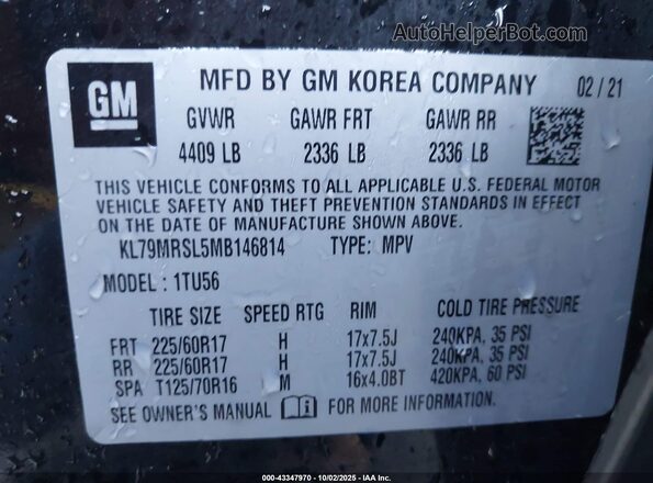 KL79MRSL5MB146814 2021 CHEVROLET TRAILBLAZER Black Вид підкапотного простору