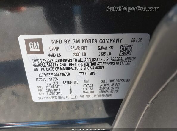 KL79MSSL5NB136650 2022 CHEVROLET TRAILBLAZER Black Engine compartment view