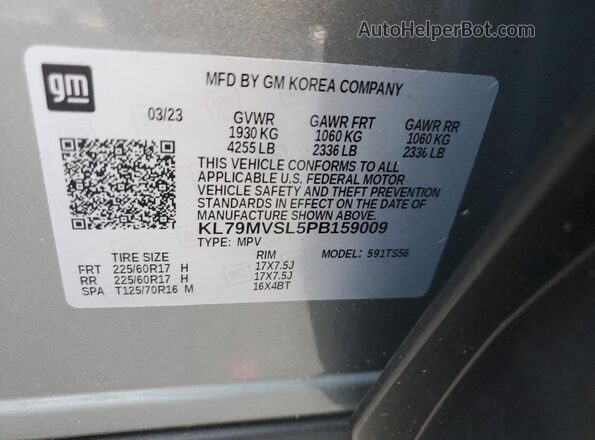 KL79MVSL5PB159009 2023 CHEVROLET TRAILBLAZER Серый Панорамный вид салона 360°