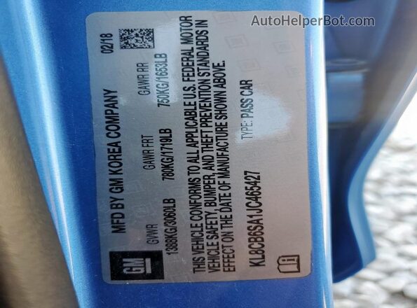KL8CB6SA1JC465427 2018 CHEVROLET SPARK Blue Widok komory silnika
