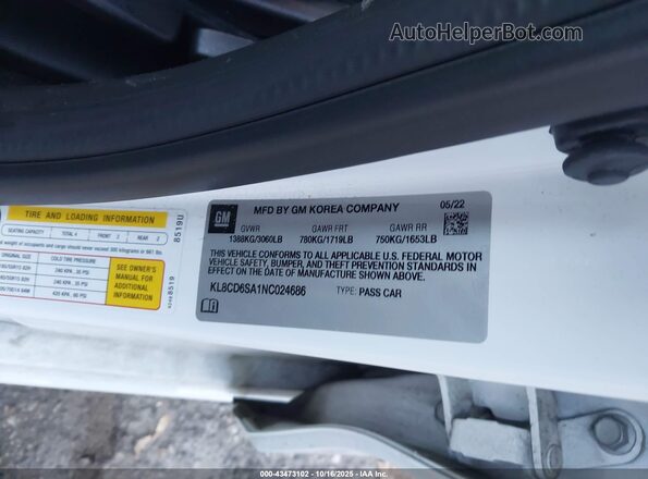 KL8CD6SA1NC024686 2022 CHEVROLET SPARK White ძრავის განყოფილების ხედი