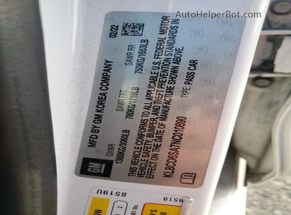 KL8CD6SA7NC010890 2022 CHEVROLET SPARK White Engine compartment view