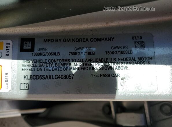 KL8CD6SAXLC408057 2020 CHEVROLET SPARK Silver Widok naklejki z numerem VIN
