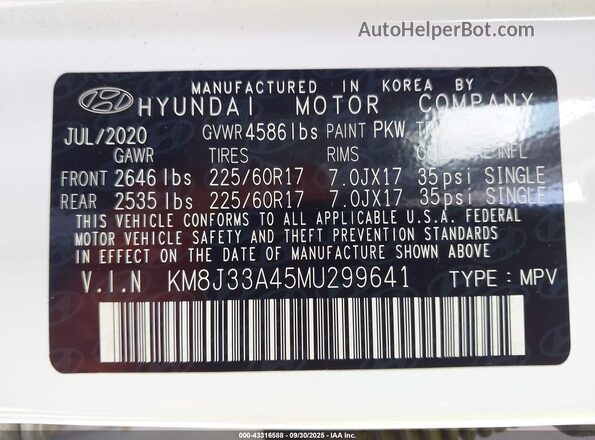 KM8J33A45MU299641 2021 HYUNDAI TUCSON White Engine compartment view