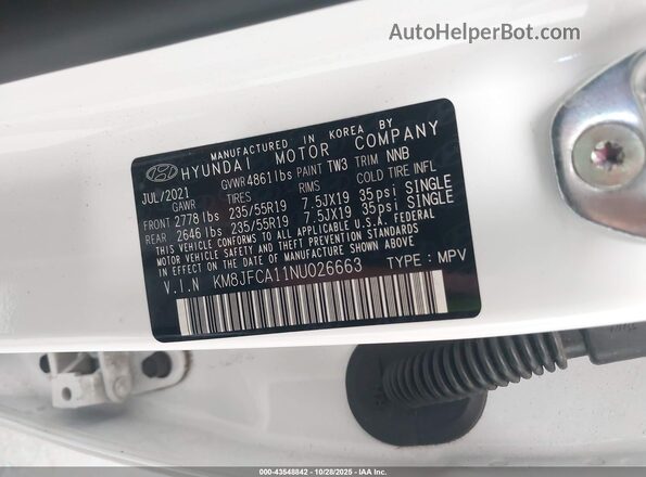 KM8JFCA11NU026663 2022 HYUNDAI TUCSON HYBRID White Widok komory silnika