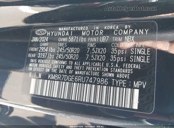 KM8R7DGE6RU747986 2024 HYUNDAI PALISADE Dark Blue Вид подкапотного пространства