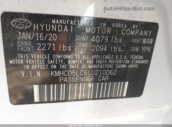 KMHC05LC6LU210062 2020 HYUNDAI IONIQ HYBRID White Engine compartment view