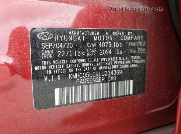 KMHC05LC9LU234369 2020 HYUNDAI IONIQ Красный Вид наклейки с VIN-кодом