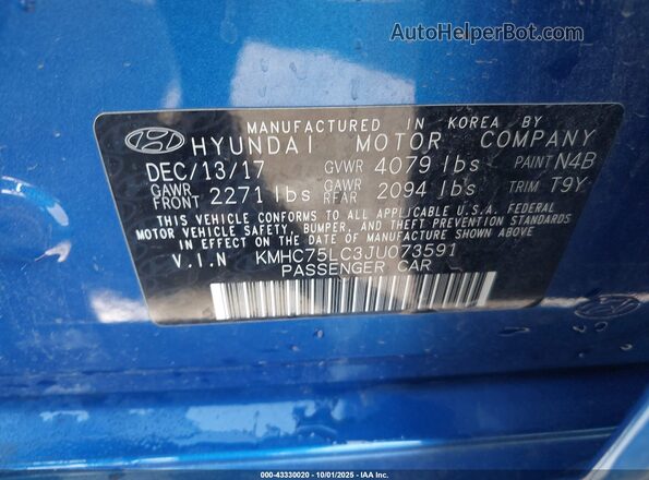 KMHC75LC3JU073591 2018 HYUNDAI IONIQ HYBRID Blue Engine compartment view
