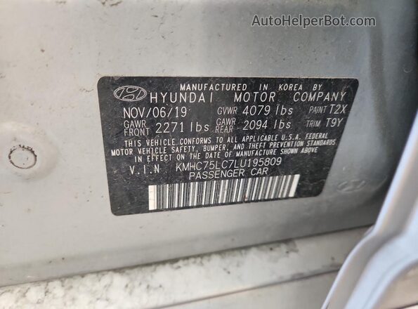 KMHC75LC7LU195809 2020 HYUNDAI IONIQ Silver VIN sticker view