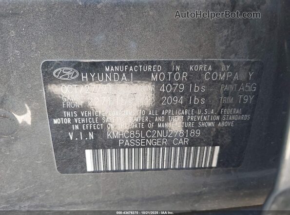KMHC85LC2NU278189 2022 HYUNDAI IONIQ HYBRID Серый Вид подкапотного пространства