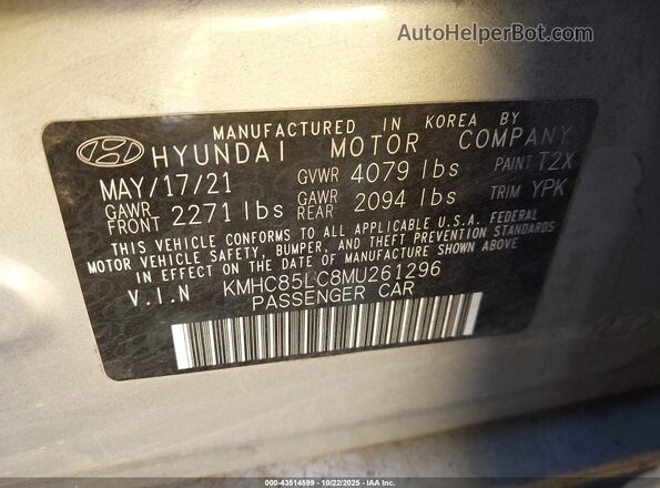 KMHC85LC8MU261296 2021 HYUNDAI IONIQ HYBRID Серебряный Вид подкапотного пространства