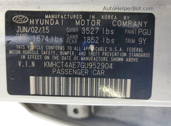 KMHCT4AE7GU952904 2016 HYUNDAI ACCENT White Widok komory silnika