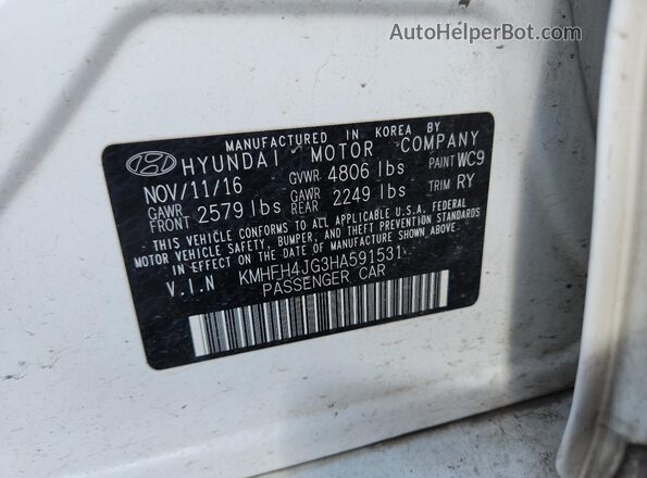 KMHFH4JG3HA591531 2017 HYUNDAI AZERA Белый Вид наклейки с VIN-кодом