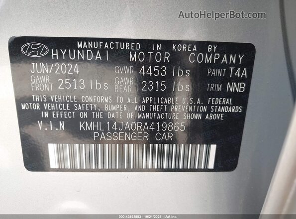 KMHL14JA0RA419865 2024 HYUNDAI SONATA Серебряный Вид подкапотного пространства