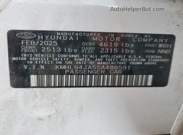 KMHL64JA5SA488591 2025 HYUNDAI SONATA White Vista de la etiqueta del VIN