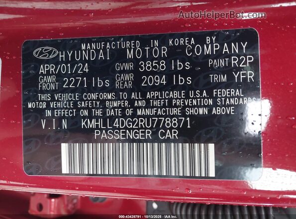 KMHLL4DG2RU778871 2024 HYUNDAI ELANTRA Red Widok komory silnika