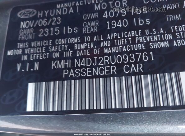 KMHLN4DJ2RU093761 2024 HYUNDAI ELANTRA HYBRID Gray Շարժիչի բաժամունքի տեսք