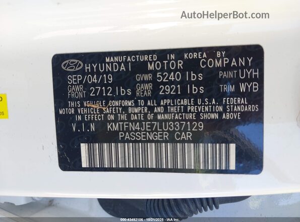 KMTFN4JE7LU337129 2020 GENESIS G80 White Vista del compartimento del motor