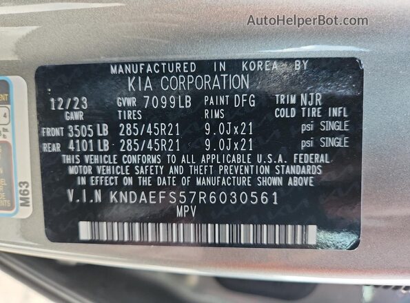 KNDAEFS57R6030561 2024 KIA EV9 Gray Vista interior de 360 grados