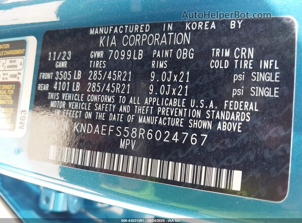 KNDAEFS58R6024767 2024 KIA EV9 Бирюзовый Вид подкапотного пространства