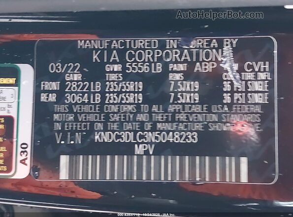 KNDC3DLC3N5048233 2022 KIA EV6 Black Vista del compartimento del motor