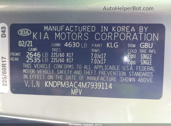 KNDPM3AC4M7939114 2021 KIA SPORTAGE Серебряный Вид подкапотного пространства