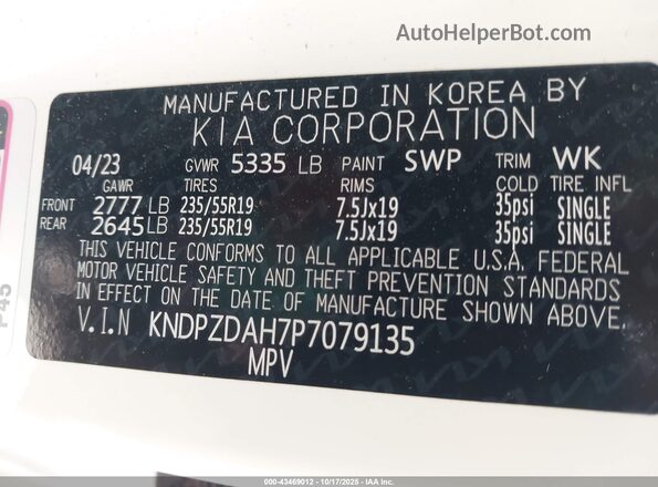KNDPZDAH7P7079135 2023 KIA SPORTAGE PLUG-IN HYBRID White Вид підкапотного простору