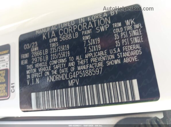 KNDRHDLG4P5188597 2023 KIA SORENTO HYBRID White Вид підкапотного простору